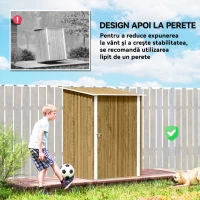Outsunny Căsuță de Grădină 0.92m² din Oțel Galvanizat, Depozit pentru Unelte cu Ușă Blocabilă, Acoperiș Înclinat, 100x104x160 cm, Maro Deschis cu Aspect Lemn(m-6)