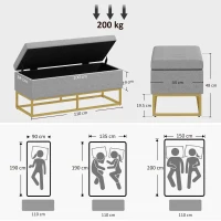 HOMCOM Panca Contenitore 2 in 1 con Seduta Trapuntata e Piedi in Acciaio, 110 x 44 x 48 cm, Grigio e Dorato(m-3)
