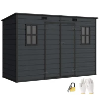 Outsunny 10 x 4 ft Resin Garden Shed, Outdoor Storage Shed with Floor, Windows, Lockable Doors and Vents, Dark Grey(m-10)