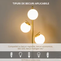Homcom Lampa Podea Moderna – 3 Becuri Aurii, Otel & Sticla(m-4)