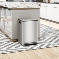 HOMCOM Poubelle de cuisine 2 compartiments de 2 x 20L, avec pédale, en acier inoxydable, couvercle à fermeture douce(m-10)