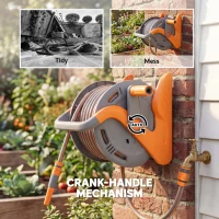 Outsunny Portable Garden Hose Reel, 20+2 m Wall Mounted Hose Reel with 2 Patterns Spray Nozzle and Crank Handle, Orange(m-8)
