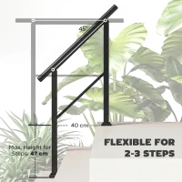 Outsunny Poręcz schodowa dla 2-3 stopni, 94 cm, regulacja kąta, wewnętrzne i zewnętrzne metalowe czarne(m-4)