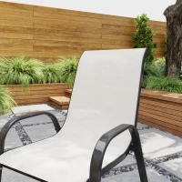 Outsunny Set de 2 Scaune pentru Prânz în Aer Liber, Scaune Stivuibile cu Spătar Înalt, Șezut din Plasă Respirabilă pentru Grădină, Gri Deschis(m-7)