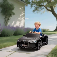 HOMCOM Voiture électrique pour enfants licence BMW I4 12V avec télécommande MP3 Musique Lumières et Ceinture 115x67x45 cm Noir(m-10)