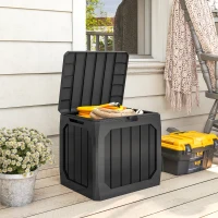 Outsunny Ladă de Depozitare Grădină 121L din Plastic, Cutie de Exterior cu Mânere, Impermeabilă și Bloccabilă pentru Unelte și Accesorii, 56x45x53 cm, Negru(m-2)