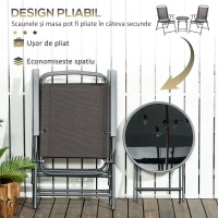 Outsunny Set de Grădină 3 Piese cu 2 Scaune Pliabile și Masă Rotundă, Set Mobilier de Exterior din Metal și Sticlă, Maro(m-4)