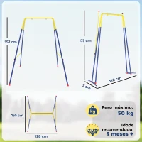 AIYAPLAY Estrutura de Baloiço Infantil Dobrável Estrutura Metálica para 1 Baloiço com 2 Ganchos 4 Estacas 128x155x157 cm Azul(m-3)