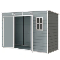 Outsunny 10 x 4 ft Resin Garden Shed, Outdoor Storage Shed with Floor, Windows, Lockable Doors and Vents, Grey(m-11)
