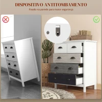 HOMCOM Cómoda com 5 Gavetas Cómoda para Dormitório Moderna com Desenho Anti-Tombo 70x38x85 cm Branco(m-5)