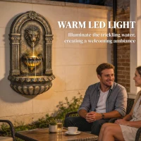 Outsunny Wall-Mounted Water Fountain, 3-Tier Cascading Waterfall with LED Lights and Adjustable Flow for Patio, Rustic Brown(m-5)