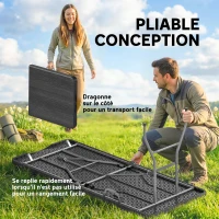 Outsunny Table pliante en HDPE table de camping pliante extérieur avec poignée couvre-pieds antidérapants 180 x 74 x 74 cm, noir(m-4)