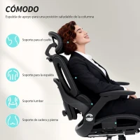 HOMCOM Silla de Escritorio de Malla con Reposapiés Respaldo Reclinable Soporte Lumbar Reposabrazos y Reposacabezas Ajustable(m-4)