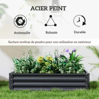 Outsunny Lot de 2 carrés potagers de jardin rectangulaire tôle d'acier ondulée 120 x 60 x 30,5 cm gris(m-4)