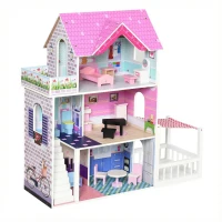HOMCOM Casa delle Bambole in Legno, Casetta delle Bambole per Bambini a 3 Piani con 13 Accessori, Giocattolo per Bambini 3+ Anni(m-1)