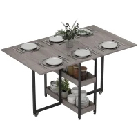 HOMCOM Industrial Folding Dining Table, Drop Leaf Table with Open Compartments for Small Spaces, Kitchen, Dining Room, Grey Wood-Effect(m-10)