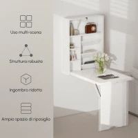 HOMCOM Scrivania a muro pieghevole, tavolo a parete pieghevole con ripiani per soggiorno, sala da pranzo, ufficio, 93,8 x 60 x 147 cm, bianco(m-6)