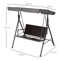 Outsunny Outdoor 2-person PE Rattan Metal Porch Swing Lounge Chair Patio Garden Poolside(m-3)