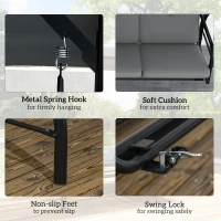 Outsunny 3 Seater Canopy Swing Chair, 2 in 1 Garden Swing Seat Bed, with Adjustable Canopy and Metal Frame, Light Grey(m-6)