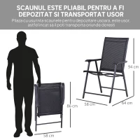 Outsunny Set 2 Scaune de Grădină Pliabile cu Cotiere, Scaune pentru Prânz în Exterior din Metal și Texteline, pentru Terasă, Balcon, Verandă, Exterior și Interior, 58x64x94cm, Negru(m-5)