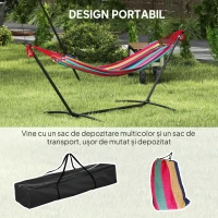 Outsunny Hamac cu Suport 310x117cm pentru Camping cu Înălțime Reglabilă și Geantă de Transport, Capacitate 120 kg, Dungi Portocaliu și Roșu(m-7)