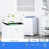 HOMCOM Dezumidificator de 12L din ABS cu 5 Modalitati, 2 Viteze, Temporizator de 24h si Design Silentios, 25x25x50.5 cm, Alb si Negru(m-6)