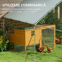 PawHut Țarc pentru Găini de 10,2 m² pentru 10-15 Găini cu Acoperiș Impermeabil, din Oțel și Țesătură, 3x3,4x1,9 m, Argintiu(m-7)