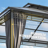 Outsunny Tuinpaviljoen ca. 3,6x3m Aluminium Paviljoen met 6 mm Polycarbonaat Dubbel Dak Muggennet 4 Zijpanelen Donkergrijs(m-6)