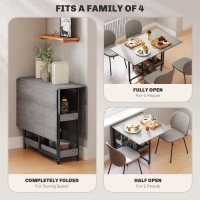 HOMCOM Industrial Folding Dining Table, Drop Leaf Table with Open Compartments for Small Spaces, Kitchen, Dining Room, Grey Wood-Effect(m-4)