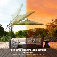 Outsunny Parasol déporté rond 3 m, parasol de jardin inclinable avec housse de protection, polyester protection UV UPF50+, kaki(m-5)