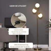 Homcom Lampa Podea Moderna – 3 Becuri Aurii, Otel & Sticla(m-6)