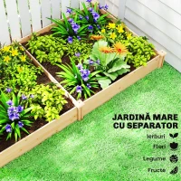Outsunny Pat de Grădină Ridicat de Exterior cu Separator Central și Bază Deschisă, Jardinieră din Lemn de Brad, pentru Flori, Legume, Balcon, Grădină, 235x121x26 cm, Culoare Lemn(m-4)