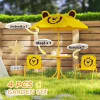 AIYAPLAY Set Masă, 2 Scaune și Umbrelă pentru Grădină, pentru Copii 2-5 Ani, Galben(m-6)