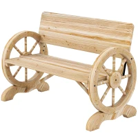 Outsunny Fir Wood 2-Seater Outdoor Garden Wagon Wheel Bench, Natural Wood Finish(m-10)
