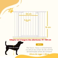 PawHut Barreira de Segurança para Crianças e Cães Largura 76-103 cm Bloqueio Duplo Fecho Automático Abertura em Dois Sentidos e Extensões de 7/14 cm Branco(m-3)