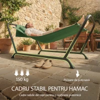 Outsunny Hamac de Exterior cu Suport, Hamac Autoportant cu Buzunar Lateral, Tetieră și Structură din Metal, Capacitate 150 kg pentru Grădină, Balcon, Terasă, 237 x 90 x 92 cm, Verde Întunecat(m-8)