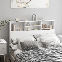 HOMCOM Tête de lit sur pied avec rangements, accessoire de lit 4 compartiments ouverts, 140 x 19 x 103,5 cm, blanc(m-10)