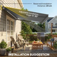 Outsunny Markiza Balkonowa 350 x 300 cm z Korbą i Uchwytami Ściennymi, Regulowany Kąt Nachylenia(m-7)