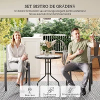 Outsunny Set Mobilier de Grădină din 3 Piese cu Scaune Suprapozabile și Masă din Sticlă, 54x71x93 cm, Gri Închis(m-4)