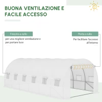 Outsunny Telone di Ricambio per Serra a Tunnel da Giardino 18 m², PE Anti-UV Impermeabile, 12 finestre e Porta Avvolgibile con Zip, 6L x 3l x 2H m, Bianco(m-4)