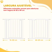 PawHut Barreira de Segurança para Crianças e Cães Largura 76-89 cm Bloqueio Duplo Fecho Automático Abertura em Dois Sentidos e Extensão de 7 cm Branco(m-4)
