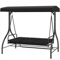 Outsunny 3 Seater Canopy Swing Chair, 2 in 1 Garden Swing Seat Bed, with Adjustable Canopy and Metal Frame, Black(m-10)