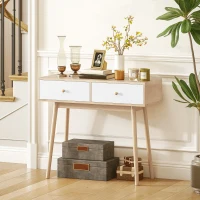 HOMCOM Table console avec 2 tiroirs et pieds en bois, pour salon, entrée, couloir, 86 x 35 x 75 cm, chêne et blanc(m-10)