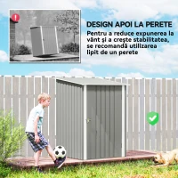 Outsunny Căsuță de Grădină pentru Depozitarea Uneltelor din Oțel Galvanizat cu Ușă, 100x104x160 cm, Gri Deschis(m-6)