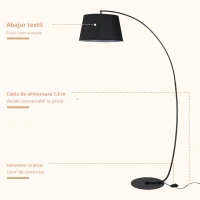 HOMCOM Lampa de Podea tip Arc cu Abajur din Tesatura Comutator cu Pedala Negru(m-5)