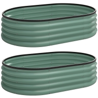 Outsunny Set de 2 Straturi de Grădină Modulară, Paturi Ridicate cu Margine din Cauciuc, Bază Deschisă, Straturi din Oțel Zincat pentru Plante Aromatice, Fructe, Legume și Flori, 135x90x30 cm, Verde