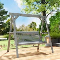 Outsunny Three-Seater Wooden Swing Bench, Dark Grey(m-8)
