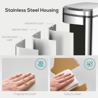 HOMCOM 12L Sensor Bin, Automatic Touchless Motion Sensor Kitchen Bin with Fingerprint Resistant Stainless Steel, Silver(m-7)