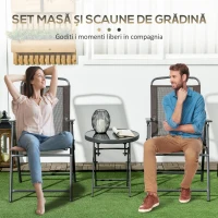 Outsunny Set de Grădină 3 Piese cu 2 Scaune Pliabile și Masă Rotundă, Set Mobilier de Exterior din Metal și Sticlă, Maro(m-5)