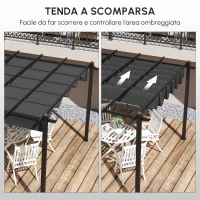 Outsunny Pergola Retrattile 3,5 x 6 m per Terrazza o Giardino, Struttura in Alluminio e Poliestere, Grigio scuro(m-4)